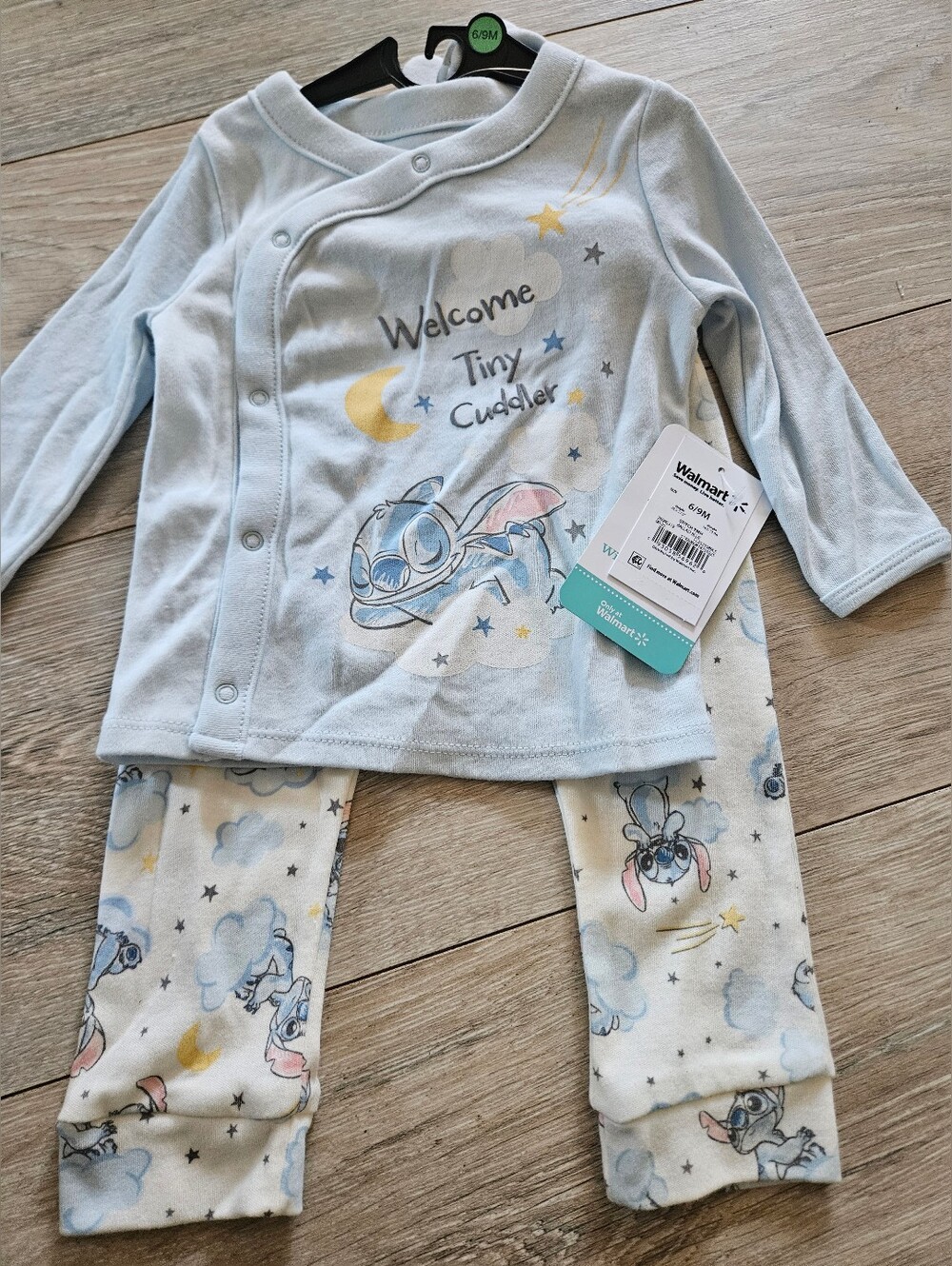 Disney Baby Stitch 3-Piece Pajama Set Blue Clouds Stars 6-9M NWT
